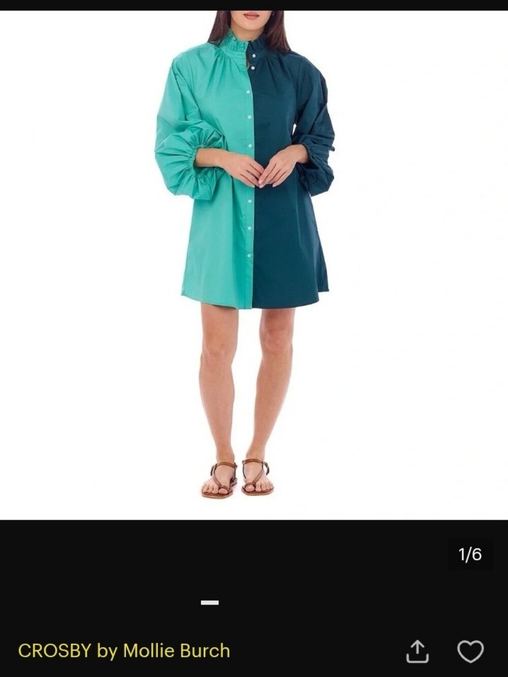 CROSBY by Mollie Burch Two-Tone Teal and Deep Green Button-Front Dress